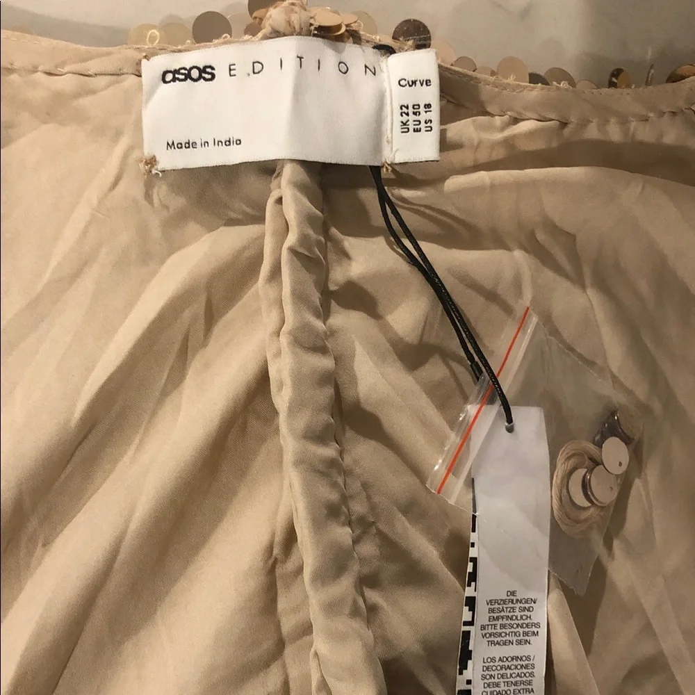 ASOS edition Curve batwing sequin wrap midi dress in gold - Picture 2 of 12